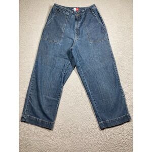 French Cuff Jeans Women's 8 Crop Straight Leg High Rise Medium Wash Cotton Denim
